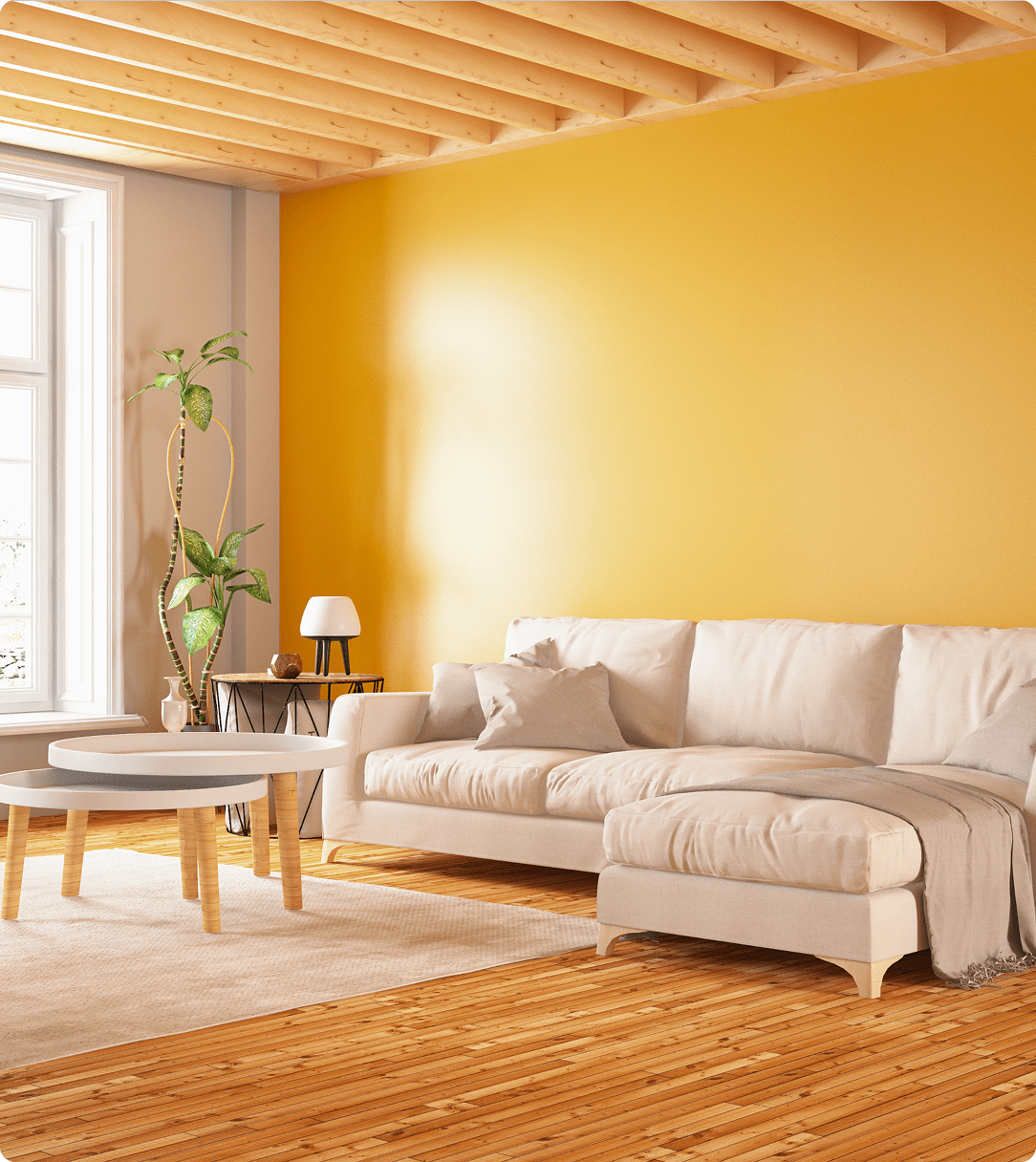 Cozy white sofa in bright living room