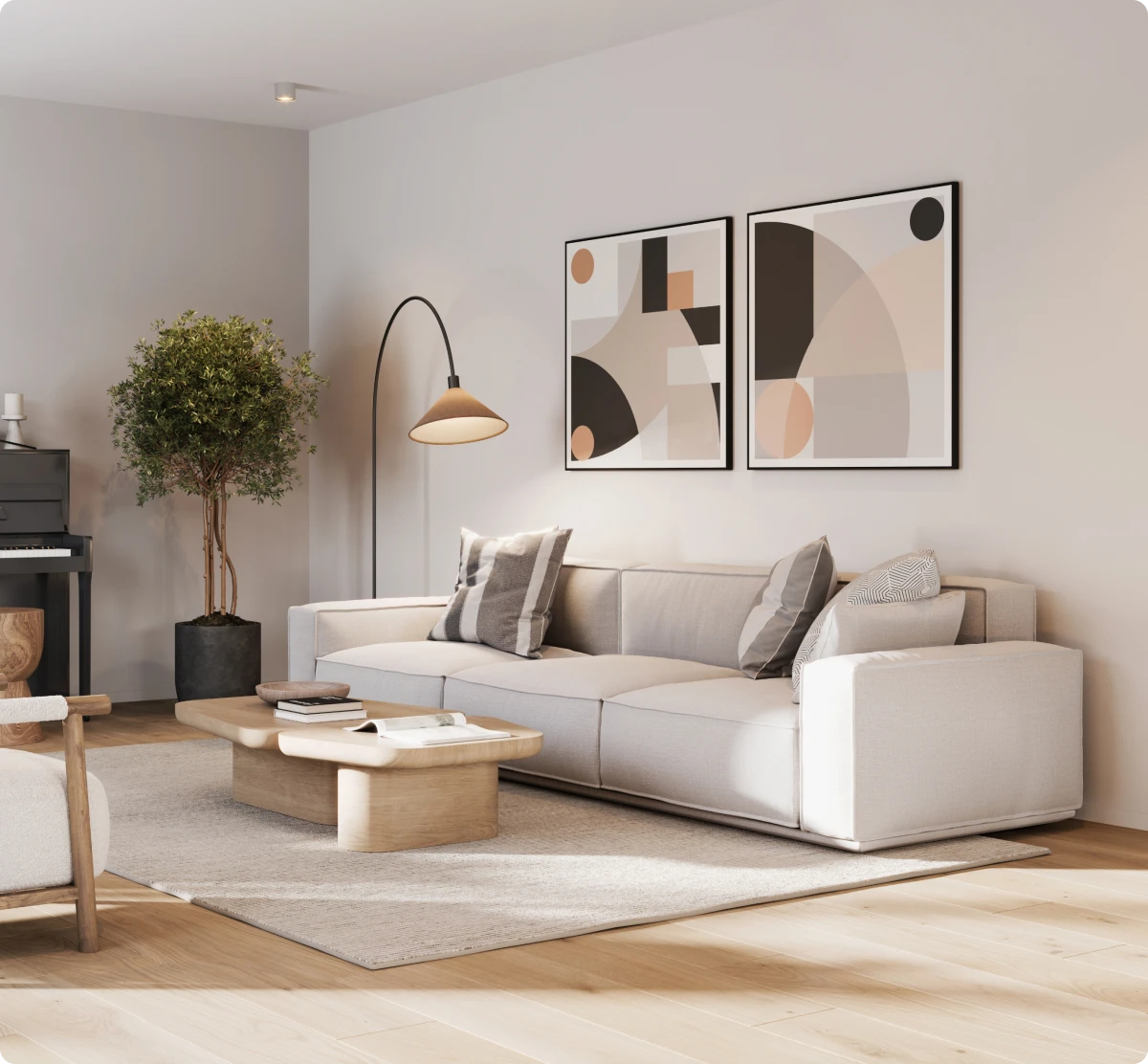 Modern living room with abstract art